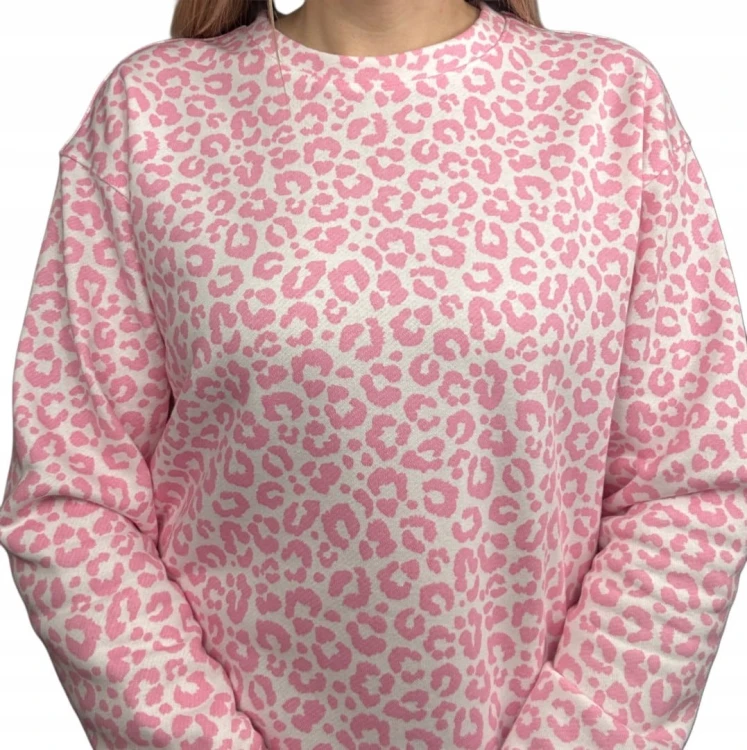 Bluza dresowa bawełniana w cętki panterkę bawełna okrągły dekolt XS S M