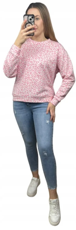 Bluza dresowa bawełniana w cętki panterkę bawełna okrągły dekolt XS S M