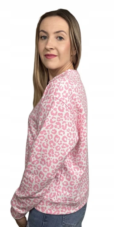 Bluza dresowa bawełniana w cętki panterkę bawełna okrągły dekolt XS S M