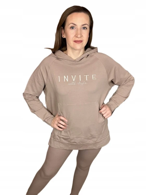 Bluza luźna z rozcięciami haft z kapturem INVITE Megi Collection S/M