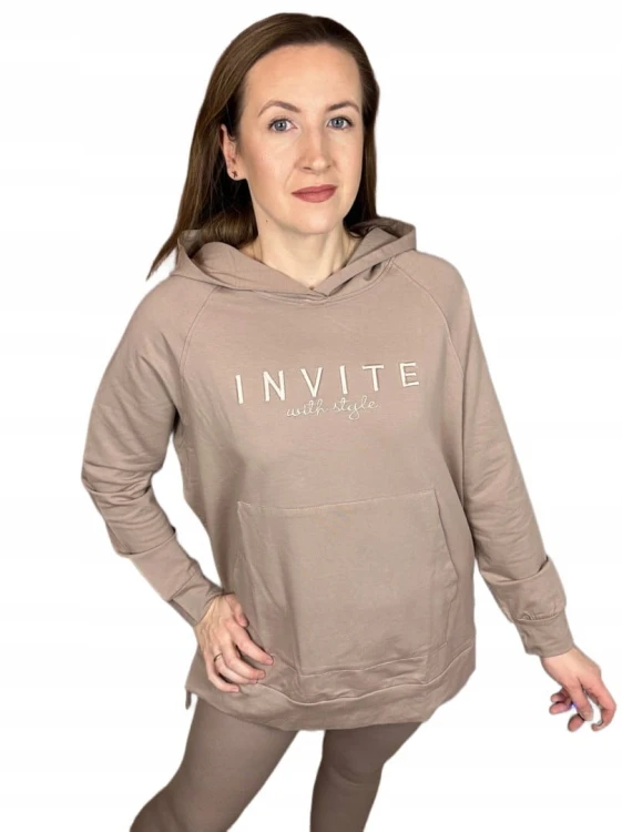 Bluza luźna z rozcięciami haft z kapturem INVITE Megi Collection S/M