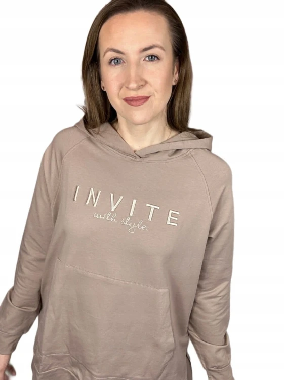 Bluza luźna z rozcięciami haft z kapturem INVITE Megi Collection S/M