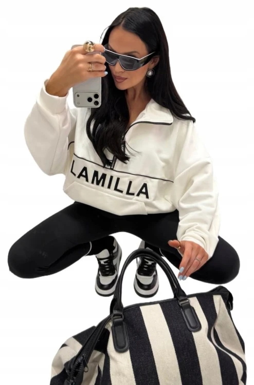 Bluza oversize bawełniana suwak aspen luźna biała La Milla