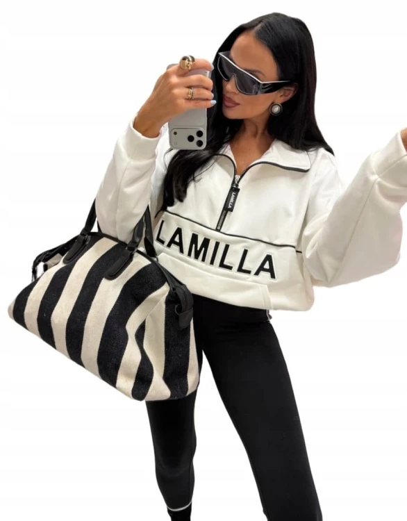 Bluza oversize bawełniana suwak aspen luźna biała La Milla