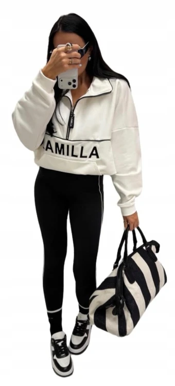 Bluza oversize bawełniana suwak aspen luźna biała La Milla