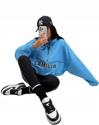 Bluza oversize bawełniana suwak aspen luźna niebieska La Milla