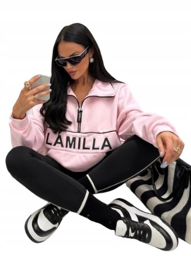 Bluza oversize bawełniana suwak aspen luźna pudrowy róż La Milla