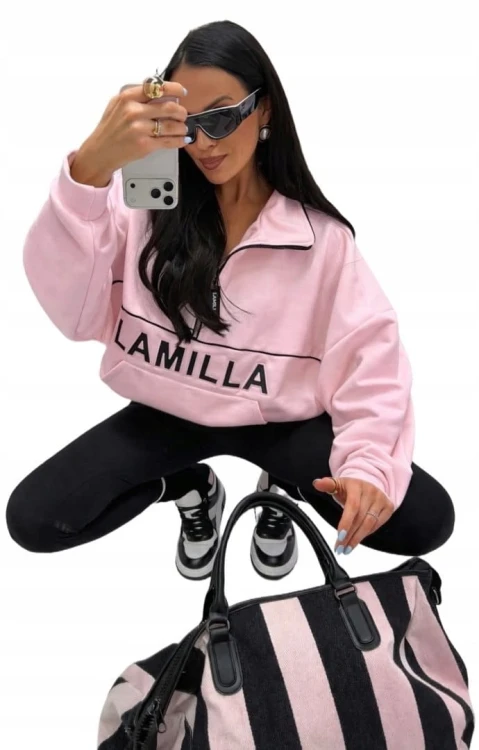 Bluza oversize bawełniana suwak aspen luźna pudrowy róż La Milla