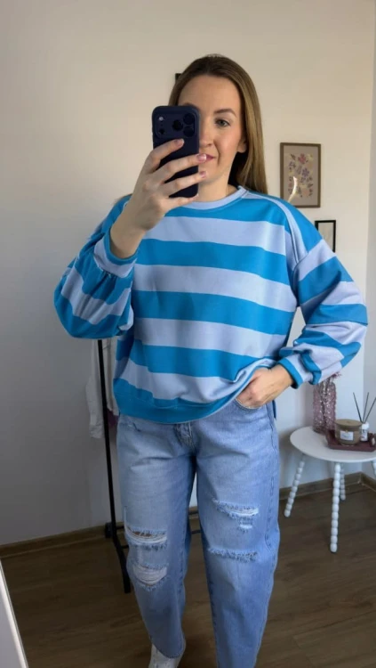 Bluza oversize w paski niebieska AZARA- FRESH STRIPES