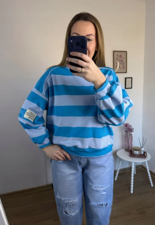 Bluza oversize w paski niebieska AZARA- FRESH STRIPES