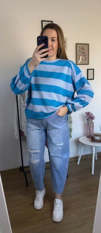 Bluza oversize w paski niebieska AZARA- FRESH STRIPES