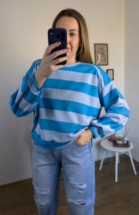 Bluza oversize w paski niebieska AZARA- FRESH STRIPES