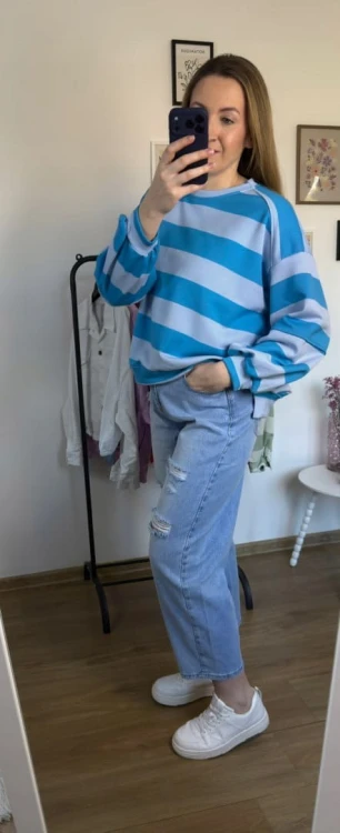 Bluza oversize w paski niebieska AZARA- FRESH STRIPES