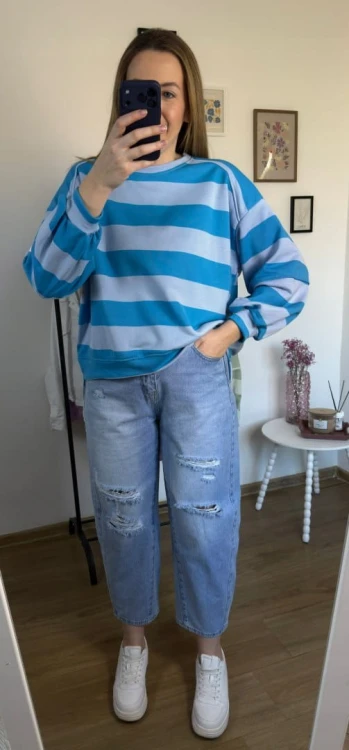 Bluza oversize w paski niebieska AZARA- FRESH STRIPES