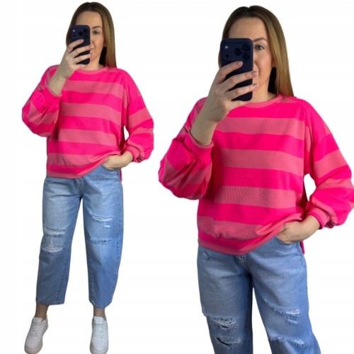 Bluza oversize w paski różowa AZARA- FRESH STRIPES