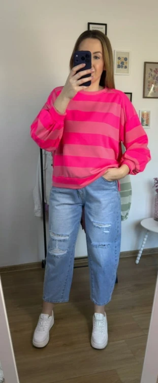 Bluza oversize w paski różowa AZARA- FRESH STRIPES