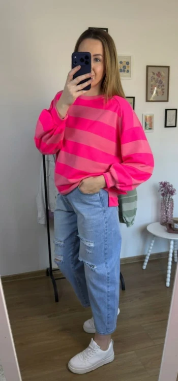 Bluza oversize w paski różowa AZARA- FRESH STRIPES