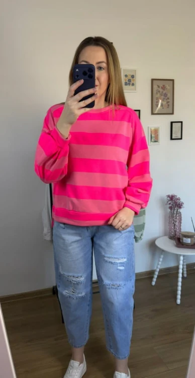 Bluza oversize w paski różowa AZARA- FRESH STRIPES
