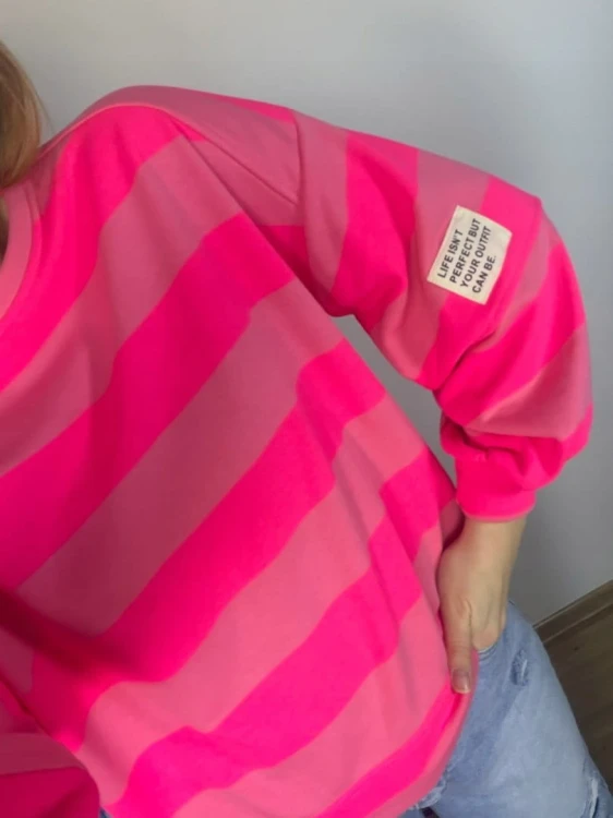 Bluza oversize w paski różowa AZARA- FRESH STRIPES
