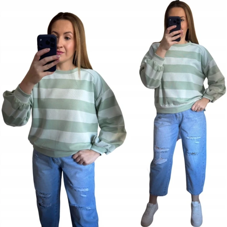 Bluza oversize w paski zielona AZARA- FRESH STRIPES