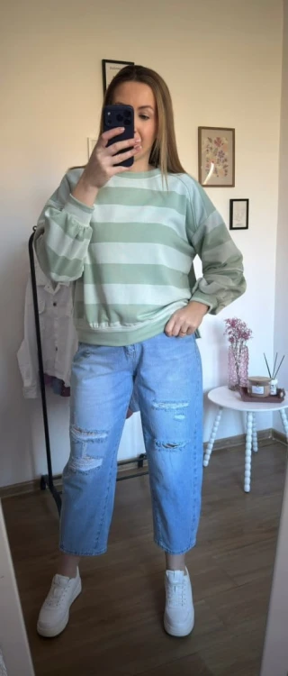 Bluza oversize w paski zielona AZARA- FRESH STRIPES