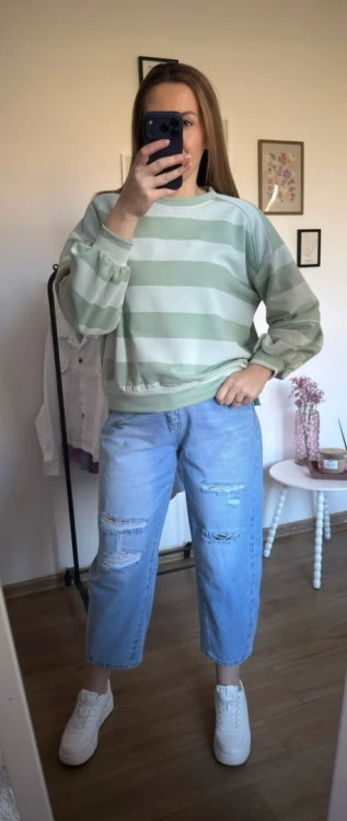 Bluza oversize w paski zielona AZARA- FRESH STRIPES