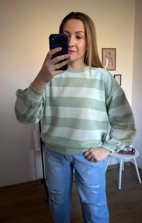 Bluza oversize w paski zielona AZARA- FRESH STRIPES