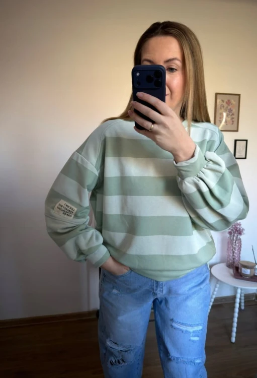 Bluza oversize w paski zielona AZARA- FRESH STRIPES