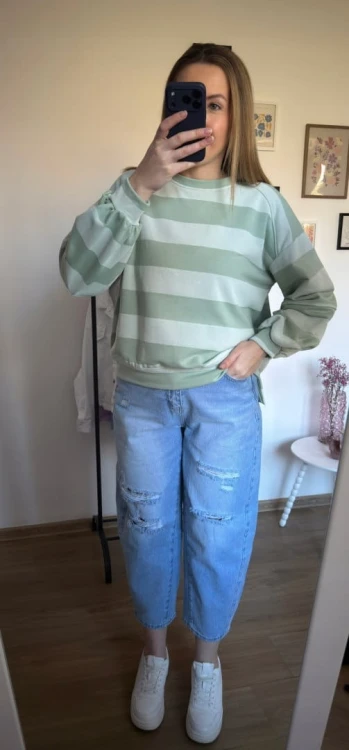 Bluza oversize w paski zielona AZARA- FRESH STRIPES