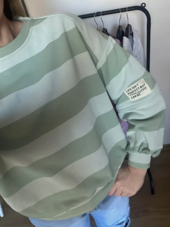 Bluza oversize w paski zielona AZARA- FRESH STRIPES