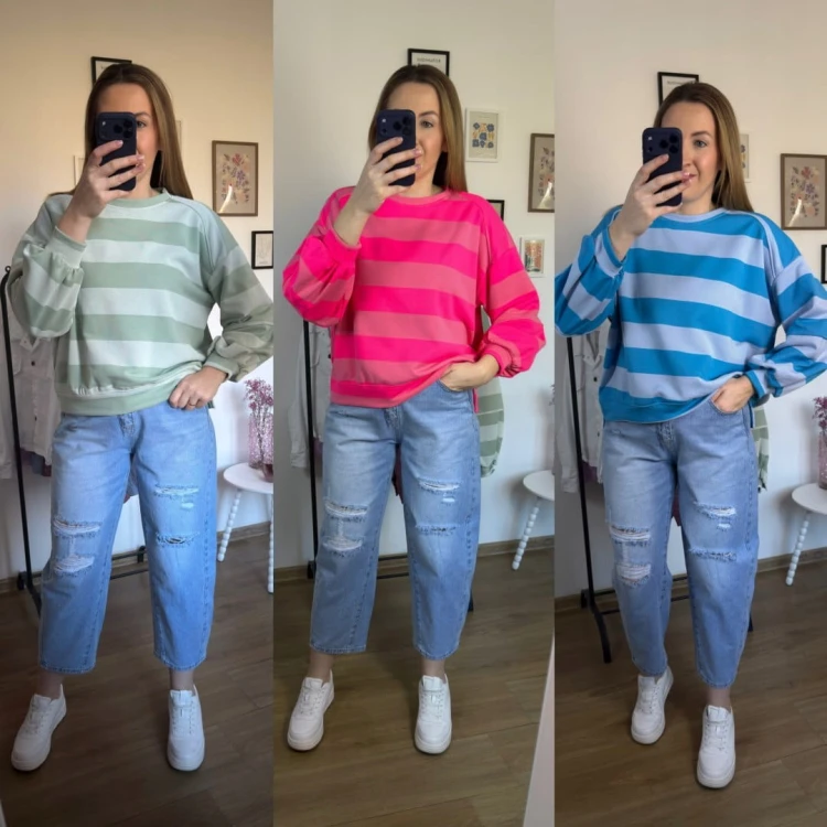 Bluza oversize w paski zielona AZARA- FRESH STRIPES