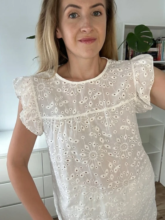 Bluzka ażurowa falbanka MADE IN ITALY gipiura