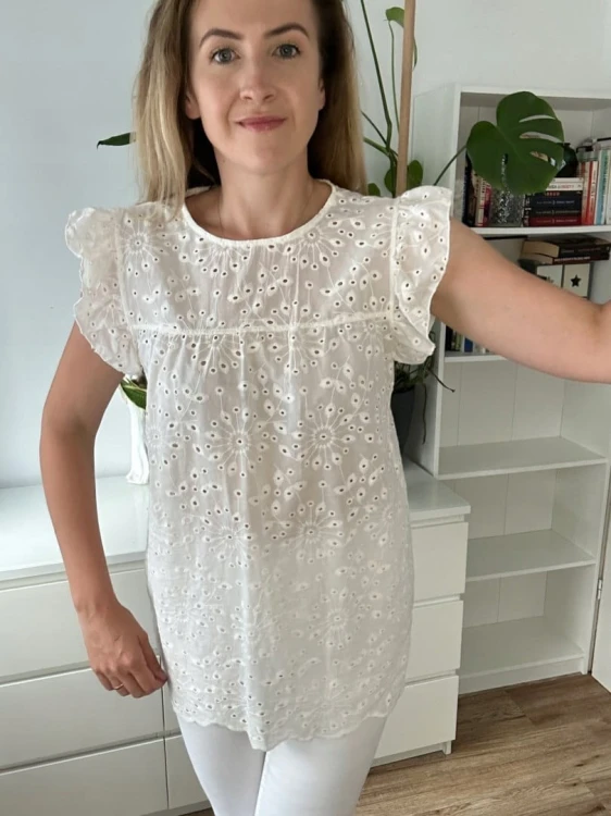 Bluzka ażurowa falbanka MADE IN ITALY gipiura