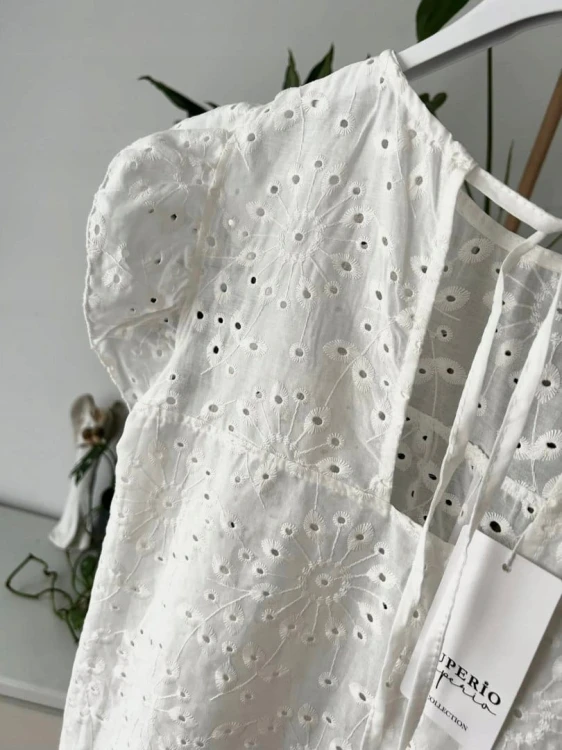 Bluzka ażurowa falbanka MADE IN ITALY gipiura