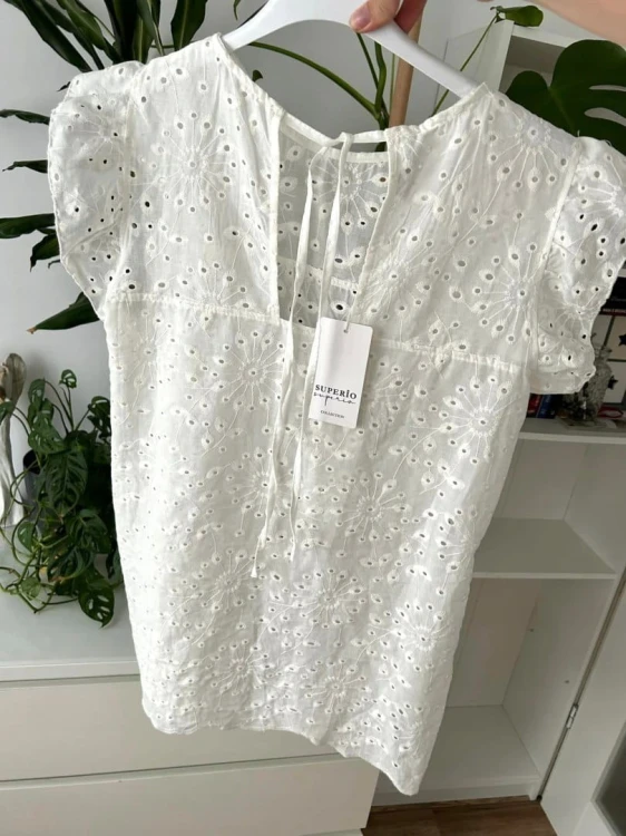 Bluzka ażurowa falbanka MADE IN ITALY gipiura