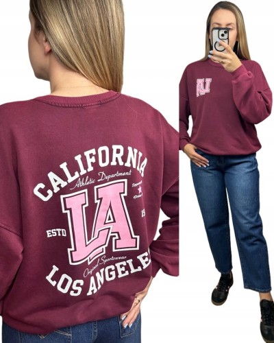 Bordowa dekatyzowana bluza bawełniana oversize luźna California Azara - CALIFORNIA LA
