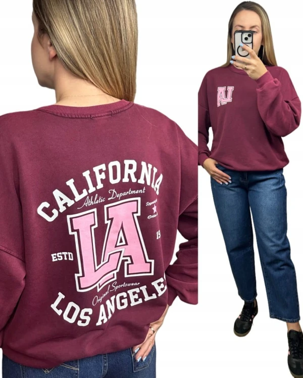 Bordowa dekatyzowana bluza bawełniana oversize luźna California Azara - CALIFORNIA LA