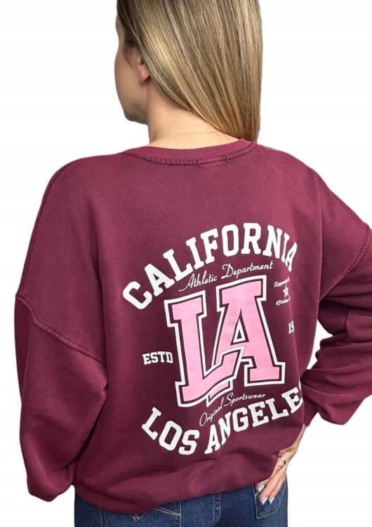 Bordowa dekatyzowana bluza bawełniana oversize luźna California Azara - CALIFORNIA LA