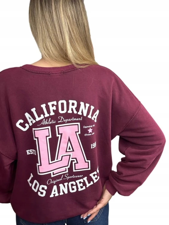 Bordowa dekatyzowana bluza bawełniana oversize luźna California Azara - CALIFORNIA LA