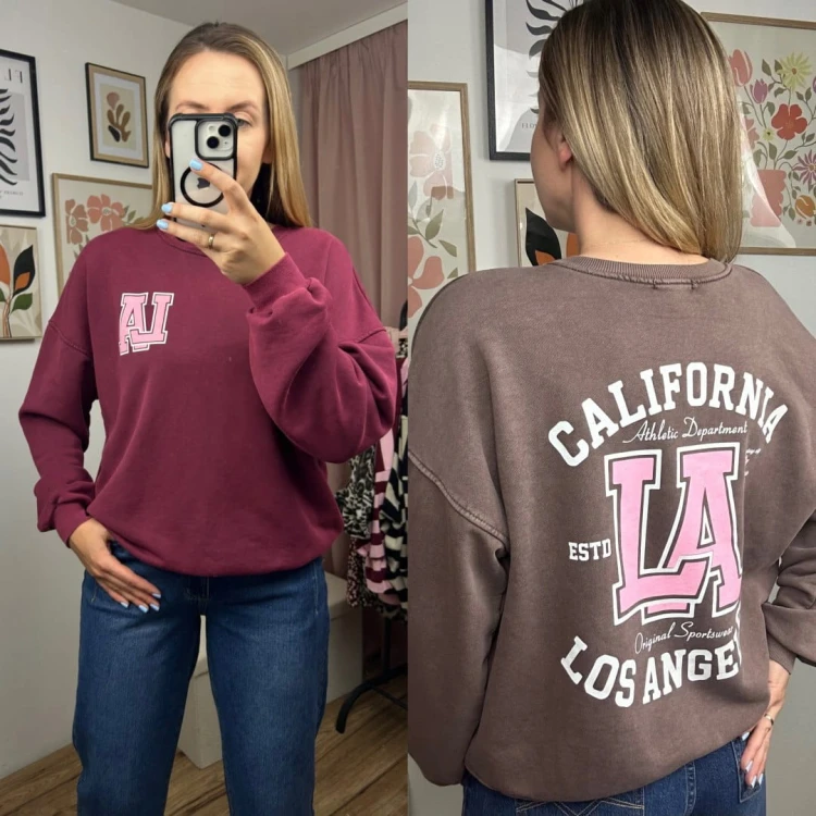 Bordowa dekatyzowana bluza bawełniana oversize luźna California Azara - CALIFORNIA LA