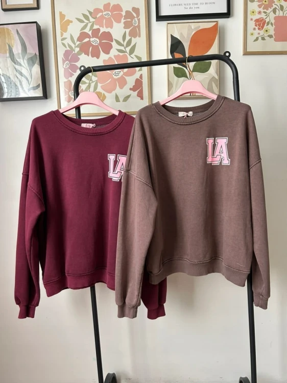 Bordowa dekatyzowana bluza bawełniana oversize luźna California Azara - CALIFORNIA LA