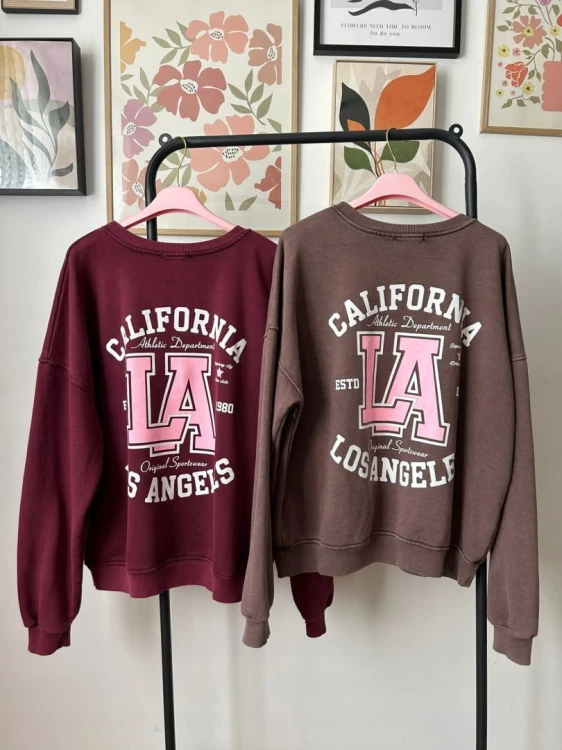 Bordowa dekatyzowana bluza bawełniana oversize luźna California Azara - CALIFORNIA LA