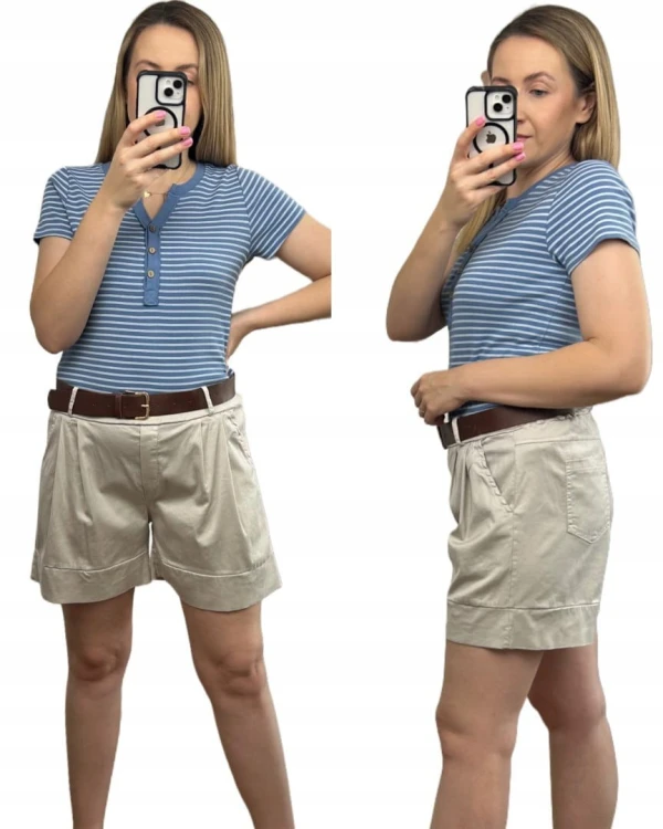 Chłodny beż lyocell szorty spodenki szerokie nogawki z paskiem Livan's