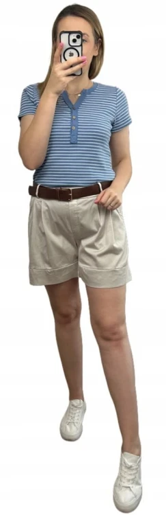 Chłodny beż lyocell szorty spodenki szerokie nogawki z paskiem Livan's