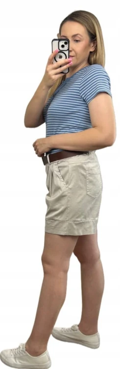 Chłodny beż lyocell szorty spodenki szerokie nogawki z paskiem Livan's