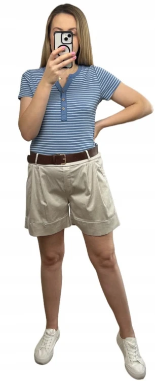 Chłodny beż lyocell szorty spodenki szerokie nogawki z paskiem Livan's