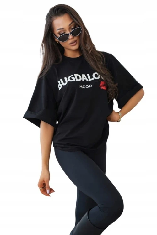 Czarny t-shirt bawełniany BUGDALOVA oversize luźny By Mia- MOOD