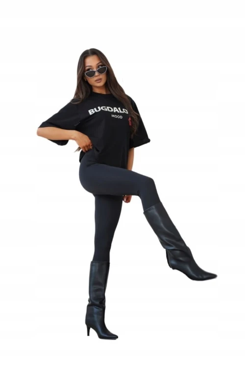 Czarny t-shirt bawełniany BUGDALOVA oversize luźny By Mia- MOOD