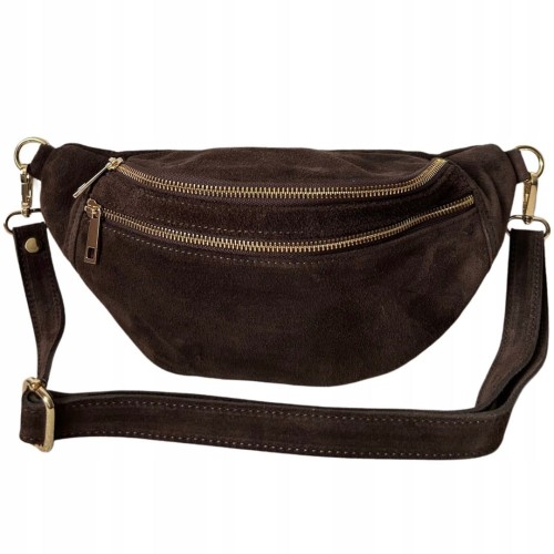 Czekoladowa brązowa nerka zamsz naturalny zamszowa dwa zamki Vera Pelle- URBAN BELT