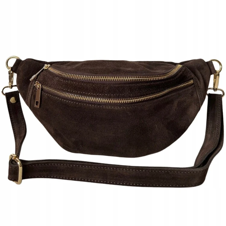 Czekoladowa brązowa nerka zamsz naturalny zamszowa dwa zamki Vera Pelle- URBAN BELT